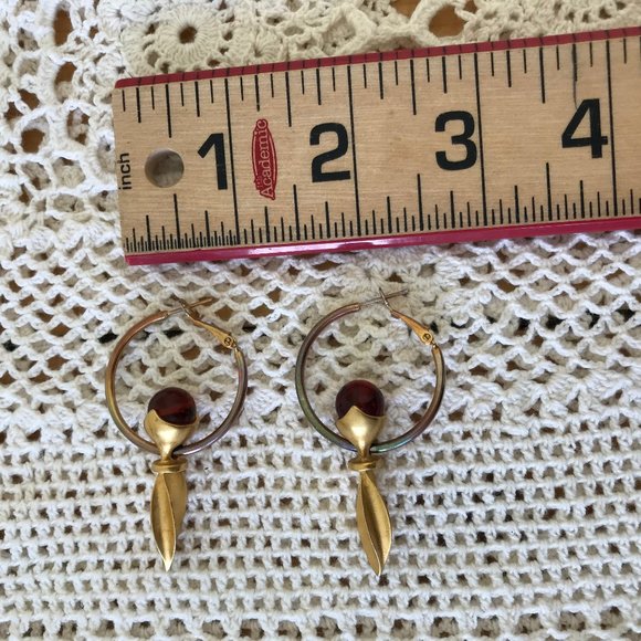 Large Hoop Earrings with Gold Tone Swinging Pendulum Swirl Point Hinge Back 2" - Picture 4 of 7